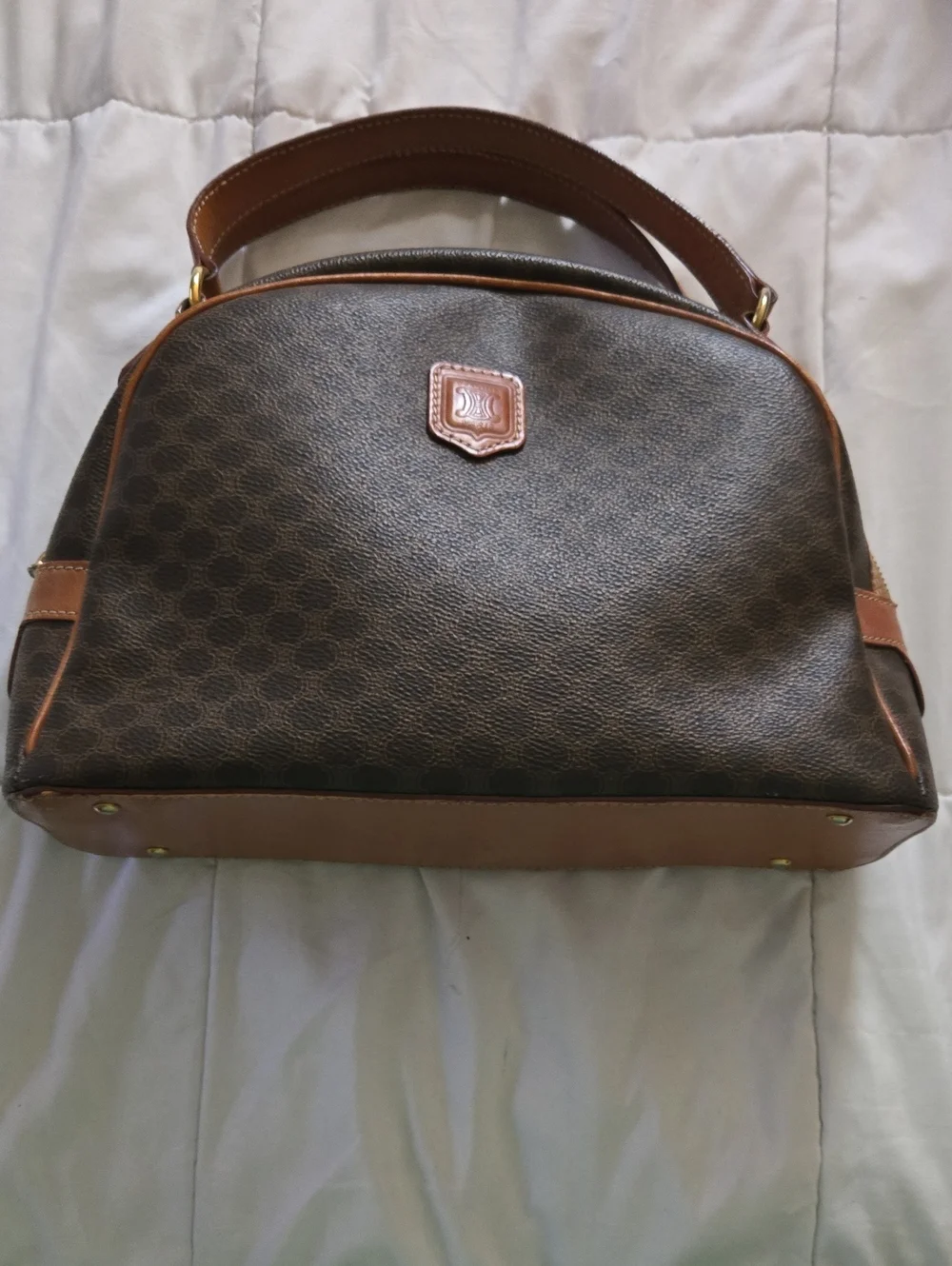 Celine Brown and Tan Coated Canvas Dome Satchel